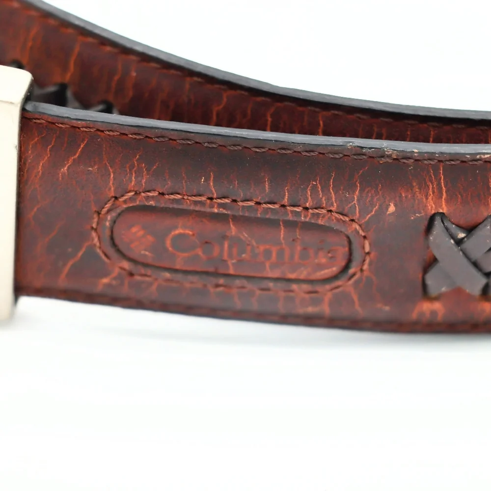Columbia Reversible Brown Genuine Leather Casual Woven Trim Belt Men’s Size 48